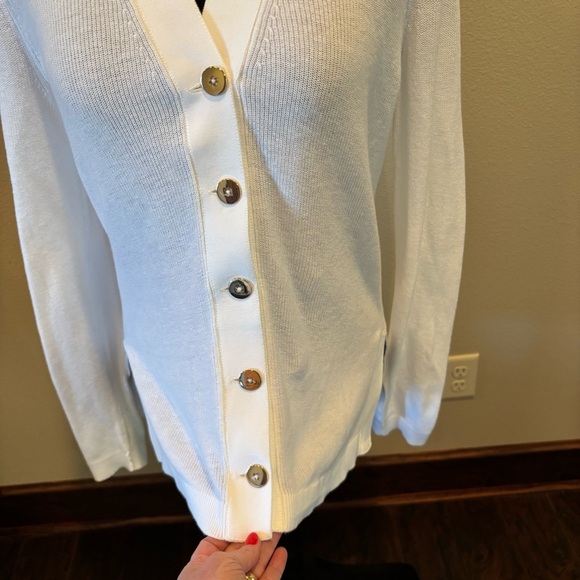 Gretchen Scott Grosgrain Heaven Cardigan in White, Medium, Spring Preppy Soft - Picture 4 of 14